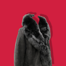 Load image into Gallery viewer, New Black Suede Shearling Lined Fox Fur Trim Luxury Coat