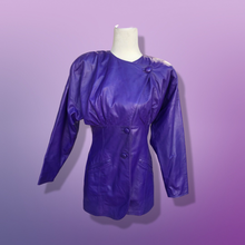 Load image into Gallery viewer, 80’s Glam Purple Leather Jacket Studio 54 Ultra Soft Lamb Leather Fitted and Ruched