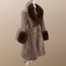 Load image into Gallery viewer, Leopard Print Leather and Fox Fur Trench Fit and Flare Coat