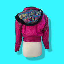 Load image into Gallery viewer, 80’s 90’s Hot Pink Hooded Ski Windbreaker Jacket Cropped Tapered Waist Southwestern Aztec Trim