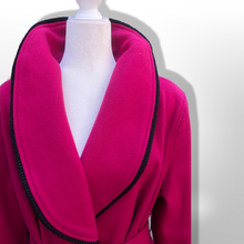 Load image into Gallery viewer, Vintage Wool Magenta Pink Wool Black Trim Wrap Coat