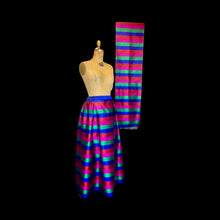 Load image into Gallery viewer, Rainbow Thai Silk Skirt Scarf Set Top Striped Pleats DEADSTOCK New Smithsonian Set Vibrant Colors-Magenta Royal Blue Red Green