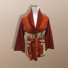 Load image into Gallery viewer, 70’s Vintage Suede Orange Knitted Belted Sweater Jacket Light
