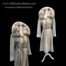 Load image into Gallery viewer, Vintage 60’s 70’s Blue Gray Leather and Norwegian Fox Fur Tuxedo Coat