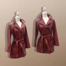 Load image into Gallery viewer, 70’s Vintage Bergundy Leather Jacket Trench Style
