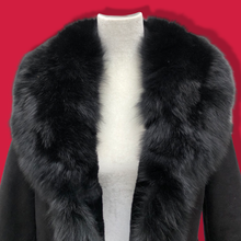 Load image into Gallery viewer, New Black Suede Shearling Lined Fox Fur Trim Luxury Coat