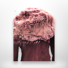 Load image into Gallery viewer, Italian made Purple Bergundy Lamb Leather and Shearling Hooded Studded Coat Jacket