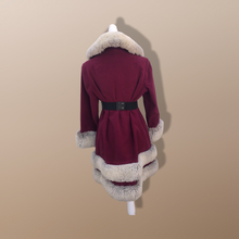Load image into Gallery viewer, Women's Vintage Coat~ 70s Maroon Red Velveteen Velvet Shearling Tiered Princess Beaded  Belted Coat Fit Flare Penny Lane Almost Famous