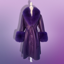 Load image into Gallery viewer, Purple Lamb Leather and Fox Fur Trench Fit and Flare Coat