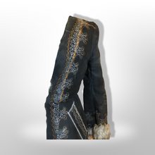 Load image into Gallery viewer, 70’s Embroidered Shearling Blue Suede Coat Boho Penny Lane Hippy Chic