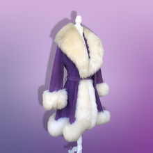 Load image into Gallery viewer, Vintage 70’s Collectible Lilli Ann Purple Suede and Massive Sheepskin Shearling Coat Penny Lane Almost Famous Princess Cut Fit and Flare Hippy Boho Chic Jessica Simpson