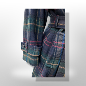 Green Tartan Wool Plaid Wrap Coat