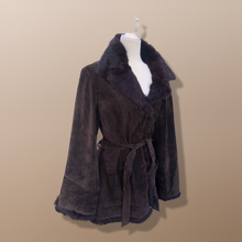 Load image into Gallery viewer, Brown Suede and Fur Collar and Cuff Coat Flexi Size Flared Sleeve