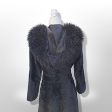 Load image into Gallery viewer, 70’s Vintage Black Princess Shearling and Faux Astrakhan Lamb Fabric hooded Fit and Flare Boho