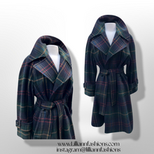 Load image into Gallery viewer, Green Tartan Wool Plaid Wrap Coat