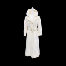 Load image into Gallery viewer, Vintage Robert Meshekoff Faux Persian Lamb Astrakhan White Belted Full Length Double Breasted Coat