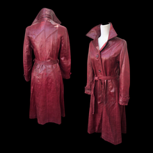 Load image into Gallery viewer, 70’s Vintage Leather Trenchcoat Spy Lamb Leather Bergundy Oxblood Color Super Soft