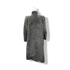 90’s does 40’s Lamb Curly Gray Coat Puff Sleeve with Suede Inserts Minimal Stealth Made in Sweden “Viking Lamb”