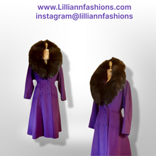 Load image into Gallery viewer, Vintage Women&#39;s New Look 40s Purple Violet Princess Pinup Pinup Coat Full Skirted Massive Fox Fur Film Noir Golden Age Old Hollywood Glamour