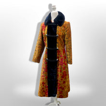 Load image into Gallery viewer, 60s 70s Vintage Gold And Red Floral Carpet Tapestry Coat Velvet Sherpa Boho Chic Burning Man Woodstock Russian Princess Sergeant Pepper's