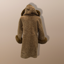 Load image into Gallery viewer, New Tan Shearling Lamb and Leather Fox Fur Hooded Coat Reversible Minimalistic