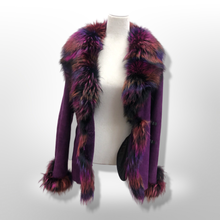 Load image into Gallery viewer, Purple Suede and Shearling with Rainbow Purple Dyed Fox Fur Ultra Soft Warm