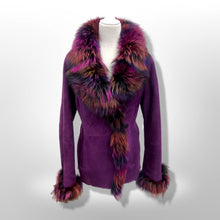 Load image into Gallery viewer, Purple Suede and Shearling with Rainbow Purple Dyed Fox Fur Ultra Soft Warm