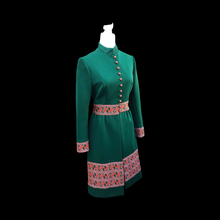 Load image into Gallery viewer, 60’s Green Embroidered Button Down Coat Dress