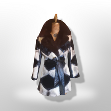 Load image into Gallery viewer, Vintage Women&#39;s Coat- Mod Dramatic 60s Cross Mink White Black Leather Mosaic Geometric Princess Jacket Coat