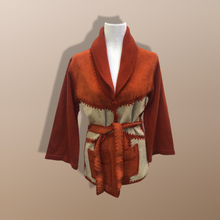 Load image into Gallery viewer, 70’s Vintage Suede Orange Knitted Belted Sweater Jacket Light