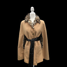 Load image into Gallery viewer, Vintage 60’s Cape Poncho Reversible Wool camel and Faux Leopard Jaguar Print Double Pocket and Buttons