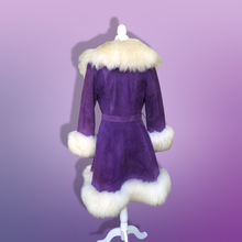 Load image into Gallery viewer, Vintage 70’s Collectible Lilli Ann Purple Suede and Massive Sheepskin Shearling Coat Penny Lane Almost Famous Princess Cut Fit and Flare Hippy Boho Chic Jessica Simpson