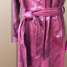 Load image into Gallery viewer, 70’s Vintage Leather Trenchcoat Spy Lamb Leather Bergundy Oxblood Color Super Soft