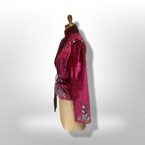 Vintage Red Bergundy Beaded and Embroidered Blazer Top Jacket Floral Holiday Christmas Thanksgiving