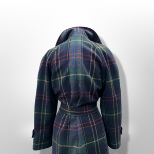 Green Tartan Wool Plaid Wrap Coat