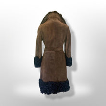 Load image into Gallery viewer, 70s Mongolian Curly Shearling Lamb Suede Coat Suede Penny Lane Coat DEADSTOCK Afghan Almost Famous Rare Modern Size, S/M/L Hippy Mod 60s