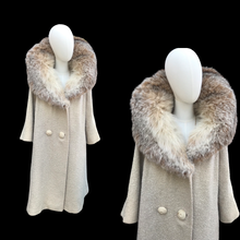 Load image into Gallery viewer, Vintage 60’s Oatmeal Cream Wool Coat with Massive Lynx Fur Collar