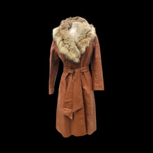 Load image into Gallery viewer, 70’s Vintage Leather Caramel Coat with Fur Collar and Belt