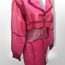 Load image into Gallery viewer, Brand New Deadstock Vintage 90’s Pink Leather Magenta Lace Duster Coat