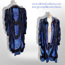 Load image into Gallery viewer, 80’s Does 20’s Flapper Blue Purple Suede and Mink Intarsia Cocoon Style Coat Made in Austria