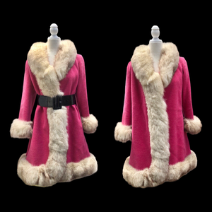 60’s Vintage Pink Wool Coat Fox Fur Princess and Swing Style