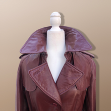 Load image into Gallery viewer, 70’s Leather Spy Trench Coat Oxblood Maroon Deep Bergundy Color