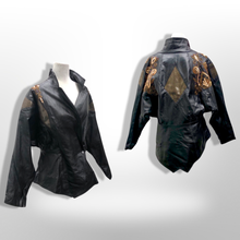 Load image into Gallery viewer, 80’s Black Leather Jacket Glam Gold Beaded and Embroidered Studio 54 David Bowie Style Dolman Sleeve