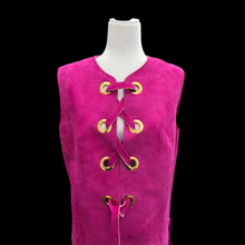 Load image into Gallery viewer, 70’s Suede Magenta Tie Up Vest with Grommet Tie up Hardware