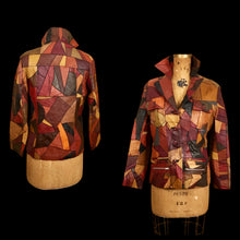 Load image into Gallery viewer, 70’s Vintage Patchwork Leather Jacket 42” Bust Boho Hippy Chic Short Leather Trench