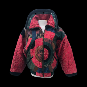 Vintage 80’s 90’s Neiman Marcus Puffer Real Down Feather Filled Mixed Media Red Nylon Tooled Leather and Velvet Chubby Coat Apres Ski