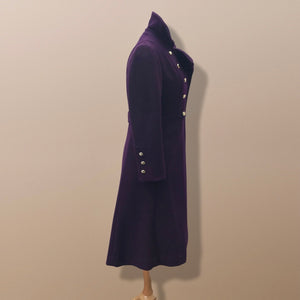Vintage Deep Purple Military Style Wool Coat Fitted and Tailored