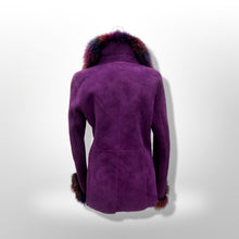 Load image into Gallery viewer, Purple Suede and Shearling with Rainbow Purple Dyed Fox Fur Ultra Soft Warm