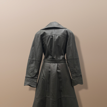 Load image into Gallery viewer, Italian Leather Coat Full Length Scalloped Collar Fit Flare Princess Belted