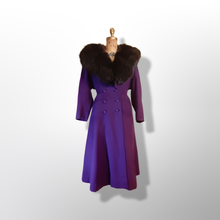 Load image into Gallery viewer, Vintage Women&#39;s New Look 40s Purple Violet Princess Pinup Pinup Coat Full Skirted Massive Fox Fur Film Noir Golden Age Old Hollywood Glamour